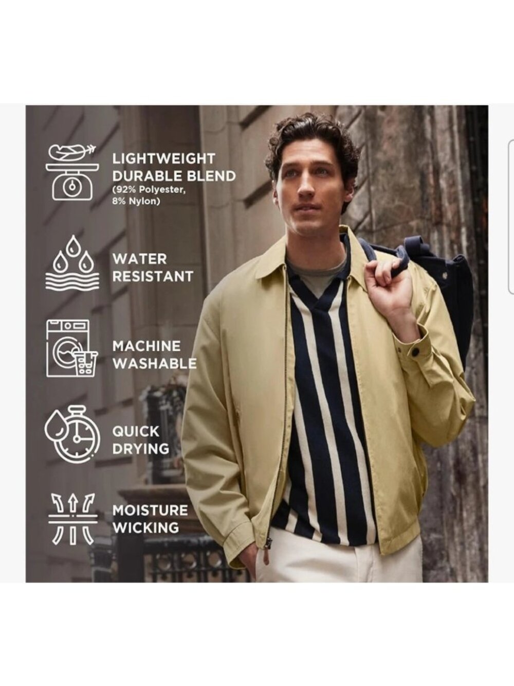 London Fog Mens Golf Jacket 2XL Camel Microfiber Lightweight Solid Zip Front NEW - Picture 4 of 9